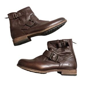 Frye Dark Brown Womens Short Ankle Boots With Buckle Veronica Boots